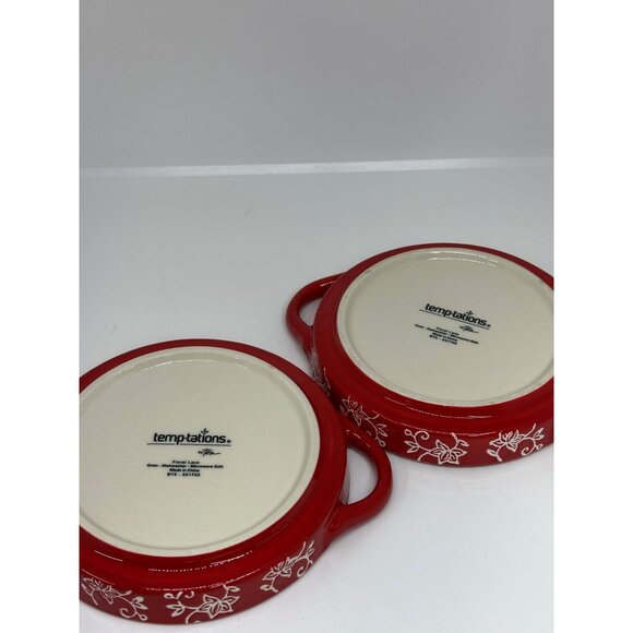 Temp-tations by Tara Red Floral Lace Round Baking Dish Set of 2 Vintage Ramekins - Picture 4 of 9